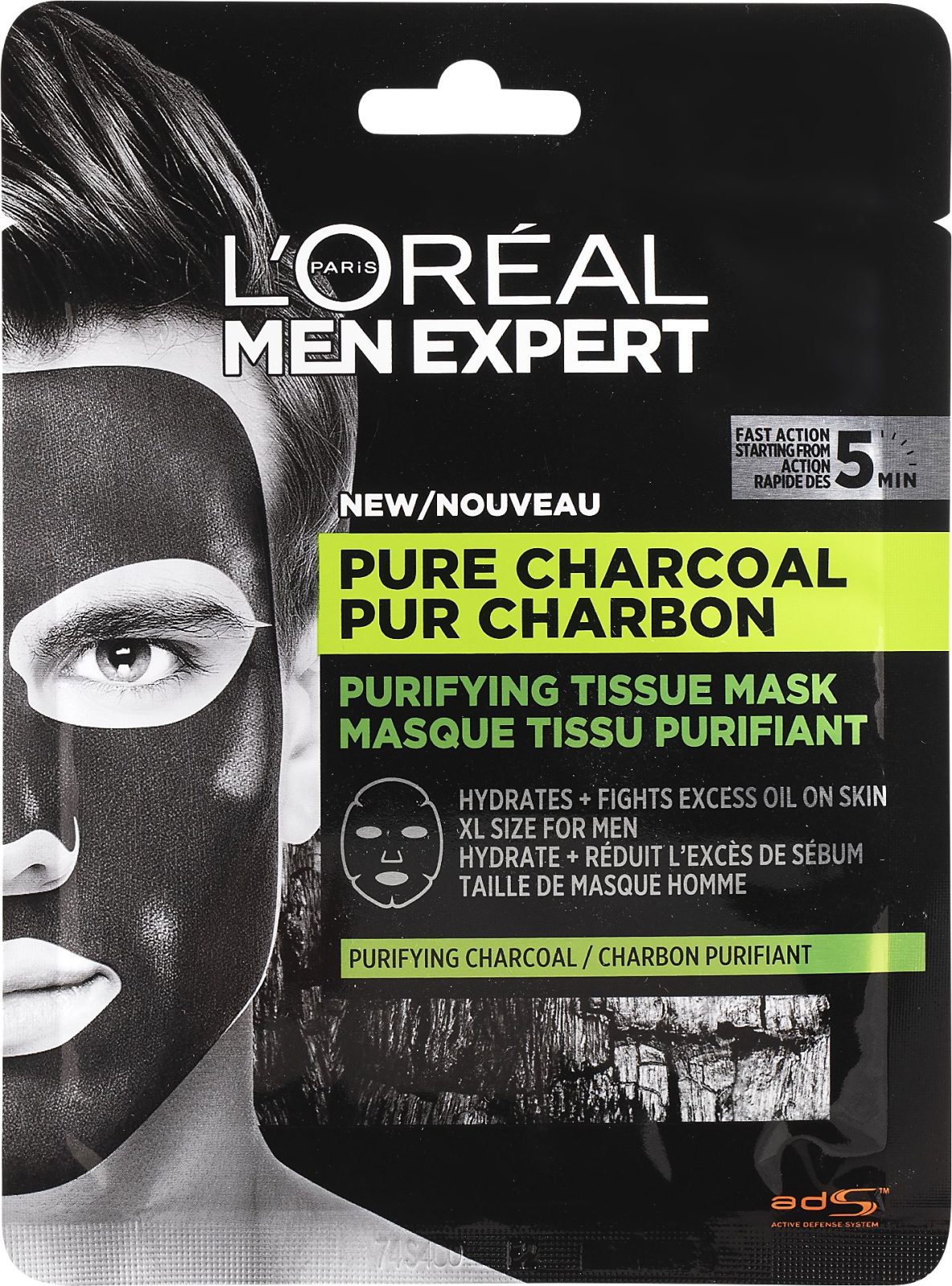 Arcpakolás ĽORÉAL PARIS Men Expert Pure Charcoal Tissue Mask 30 g