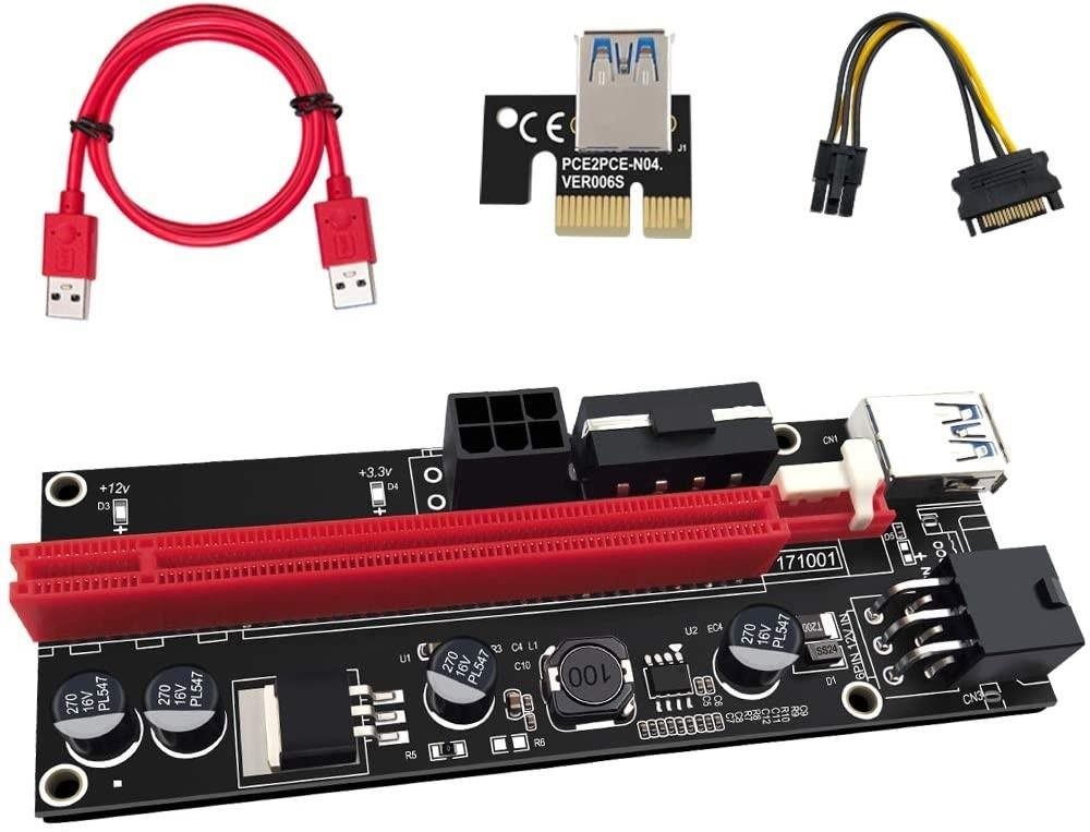 Átalakító PCIe Riser x1 to x16 card (6-pin
