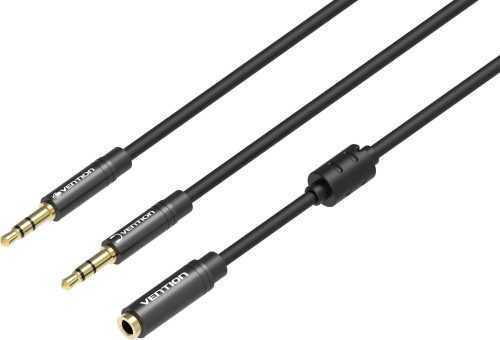 Átalakító Vention 2x 3.5mm (M) to 4-Pole 3.5mm (F) Stereo Splitter Cable 0.3m Black Metal Type