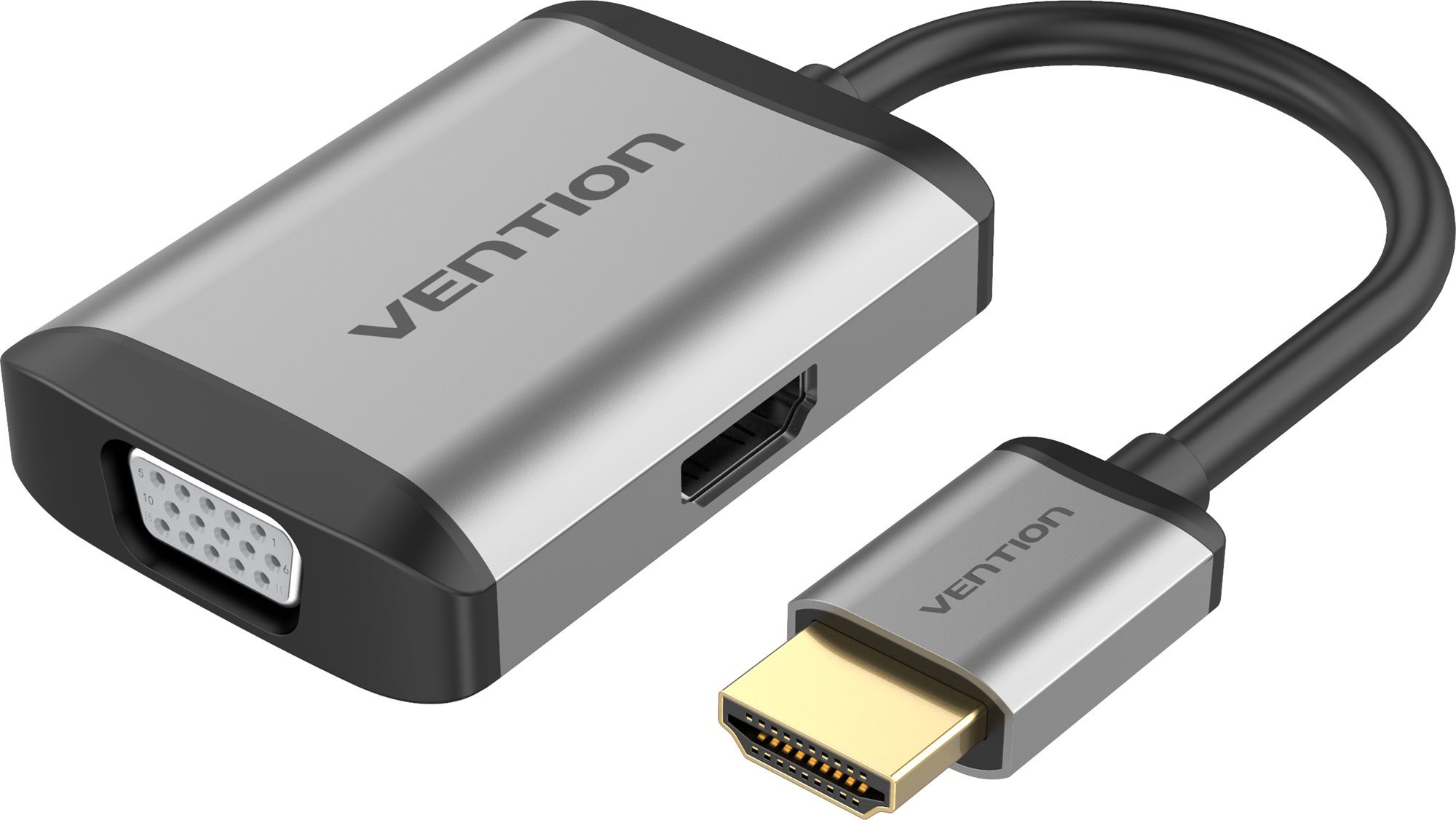Átalakító Vention HDMI to HDMI + VGA Converter 0.15m Gray Metal Type