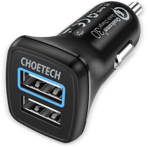 Autós töltő ChoeTech Quick 2x QC3.0 USB-A Car Charger Black
