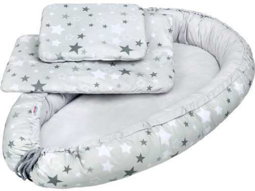 Babafészek New Baby Luxus babafészek takaróval és párnával - fehér-szürke csillagok