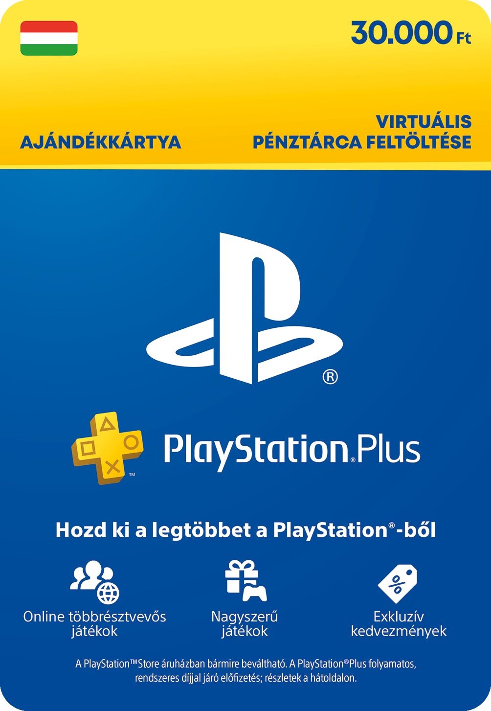 Feltöltőkártya PlayStation Plus Extra - 30000 Ft kredit (12M tagság) - HU