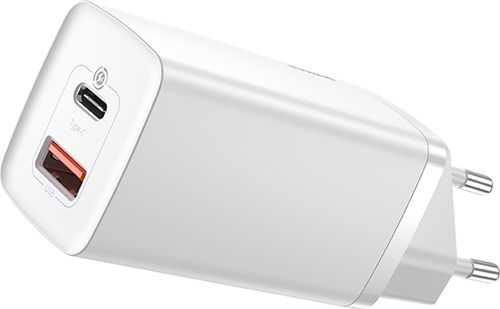 Hálózati adapter Baseus GaN2 Lite gyorstöltő USB + USB-C 65W fehér