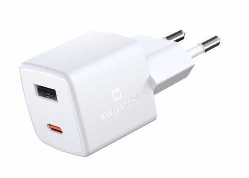 Hálózati adapter Swissten GaN mini hálózati adapter 1x USB-C + 1x USB 30W Power Delivery