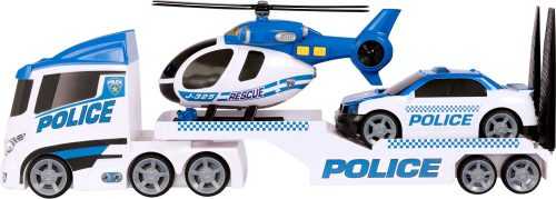 Játék autó Teamsterz rendőrségi transzporter helikopterrel és autóval