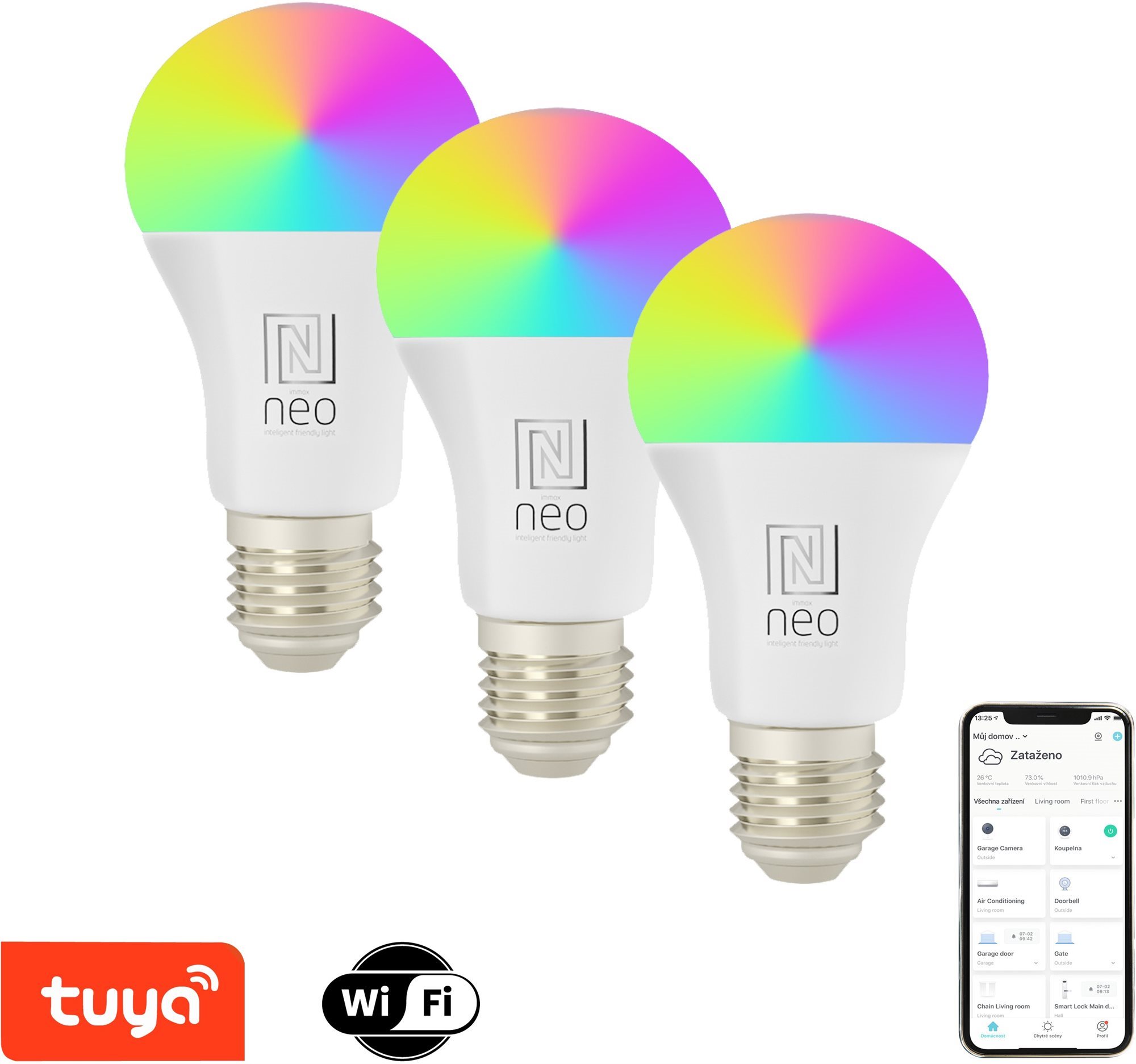 LED izzó Immax NEO LITE E27 9W színes és fehér