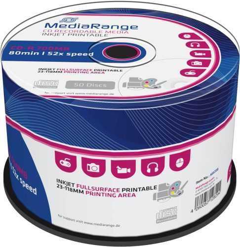 Média MediaRange CD-R Inkjet Printable Fullsurface 50db cakebox