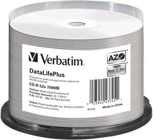 Média VERBATIM CD-R DLP 80 min. 52x WIDE Professional Printable 50-cake