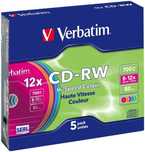 Média Verbatim CD-RW 8x COLOURS 5 db SLIM dobozban