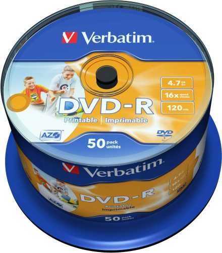 Média Verbatim DVD-R 16x nyomtatható 50ks cakebox