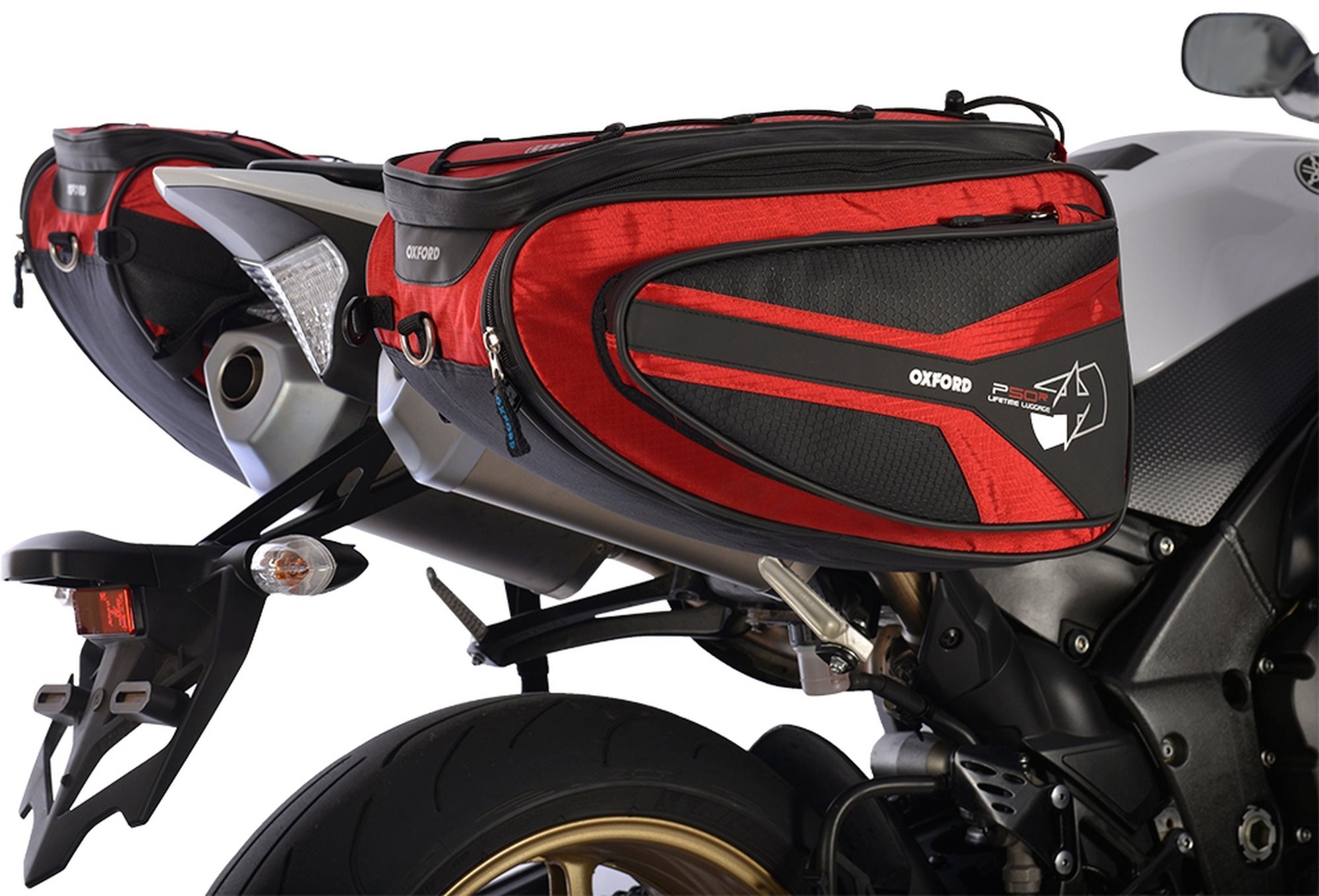 Motoros táska OXFORD oldalsó táskák a P50R motorkerékpárhoz (fekete / piros