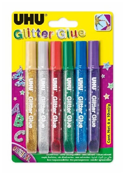 Ragasztó UHU Glitter Glue 6 x 10 ml Original