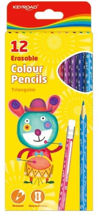 Színes ceruzák KEYROAD háromszög gumírozott 12 színű
