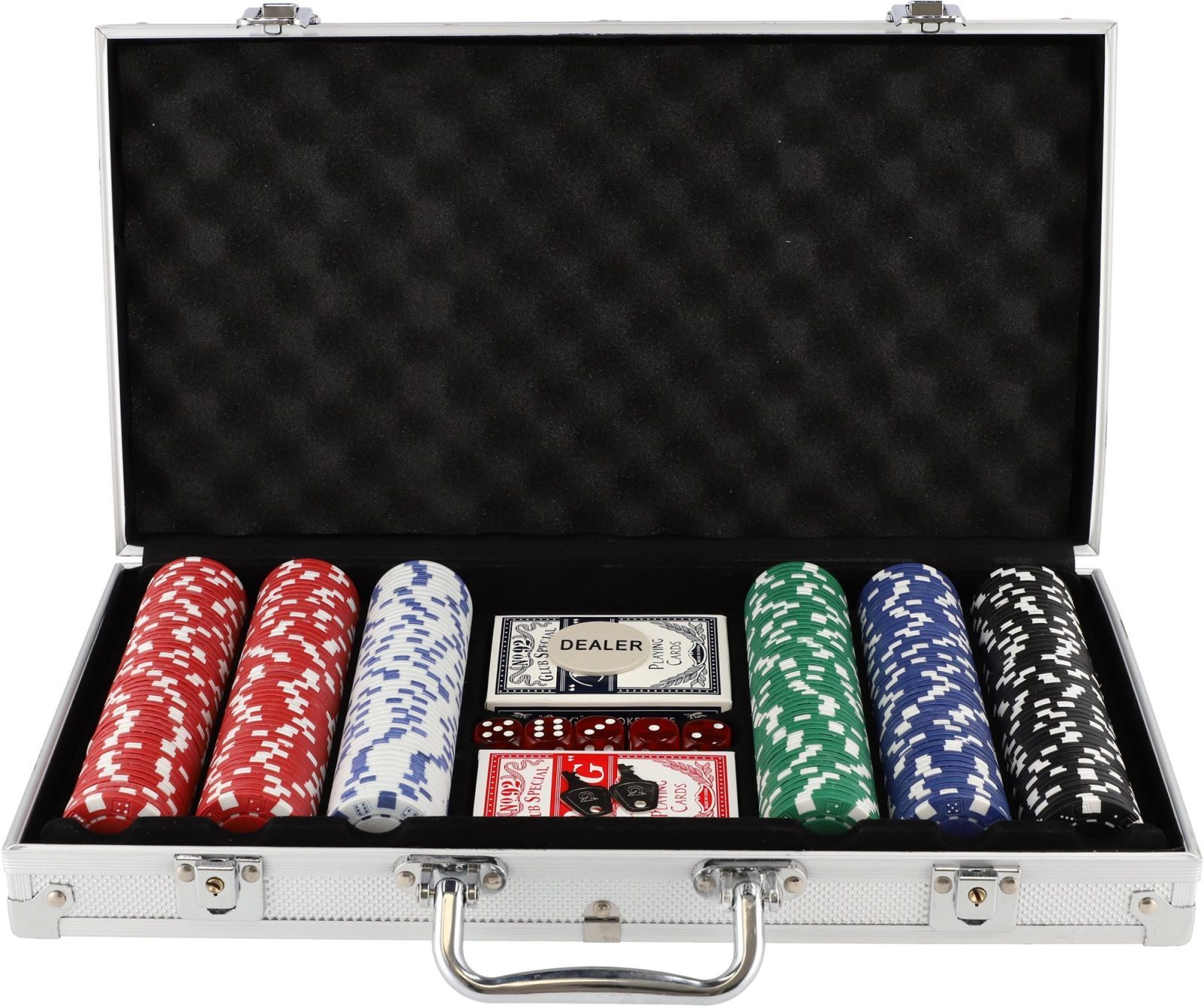 Társasjáték Teddies Póker készlet 300 db + kártyák + kockák alumínium tokban