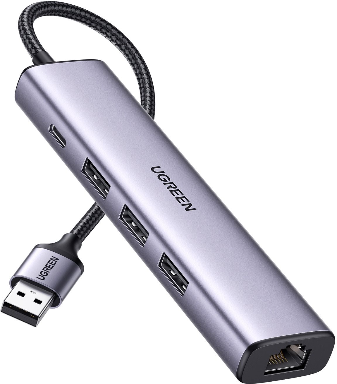 USB Hub UGREEN USB 3.0 to 3×USB3.0 +RJ45 (1000M) Ethernet Adapter Type-C Power Supply