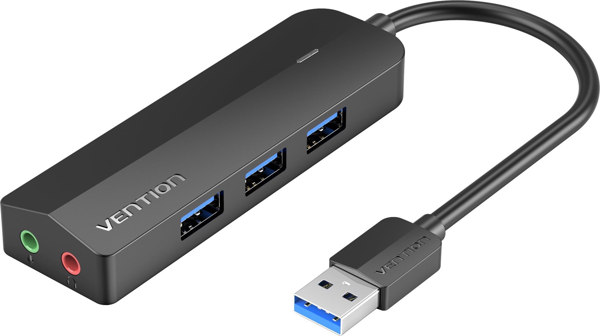 USB Hub Vention 3-Port USB 3.0 Hub with Sound Card and Power Supply 1m Black