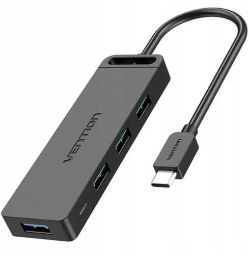 USB Hub Vention Type-C to 4-Port USB 3.0 Hub with Power Supply Black 0.15M ABS Type