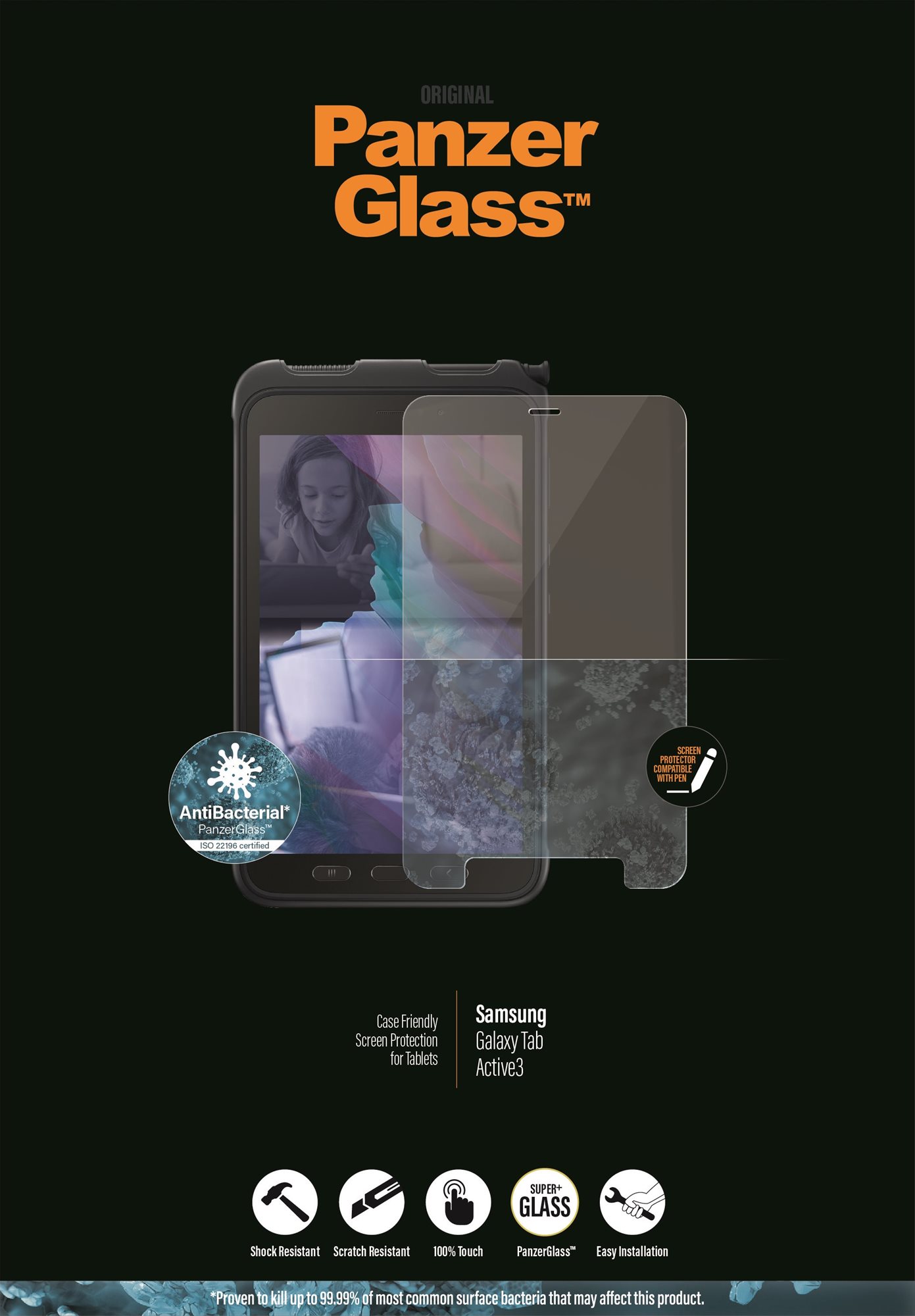 Üvegfólia PanzerGlass Edge-to-Edge Antibacterial a Samsung Galaxy Tab Active 3 készülékhez