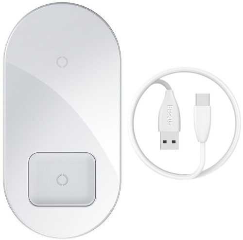 Vezeték nélküli töltő Baseus Simple 2 in 1 Qi Wireless Charger 18W Max For iPhone + AirPods White