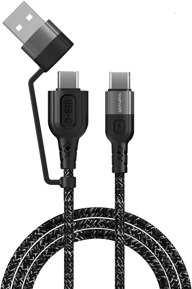 Adatkábel 4smarts USB-A and USB-C to USB-C Cable ComboCord CA 1.5m fabric monochrome
