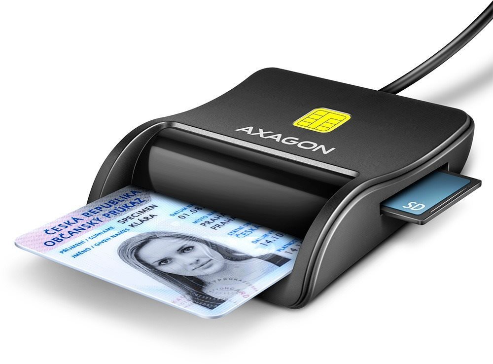 Elektronikus személyi igazolvány olvasó AXAGON CRE-SM3SD Smart card / ID card & SD/microSD/SIM card FlatReader