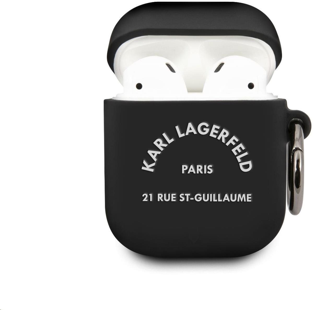 Fülhallgató tok Karl Lagerfeld Rue St Guillaume szilikon tok Airpods 1/2 készülékhez fekete