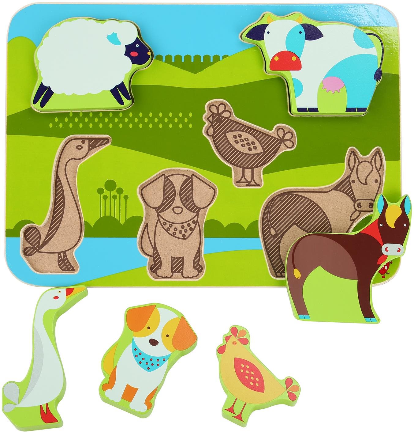Kirakós játék Lucy & Leo 226 Állatkák a farmon - fa formaillesztő puzzle