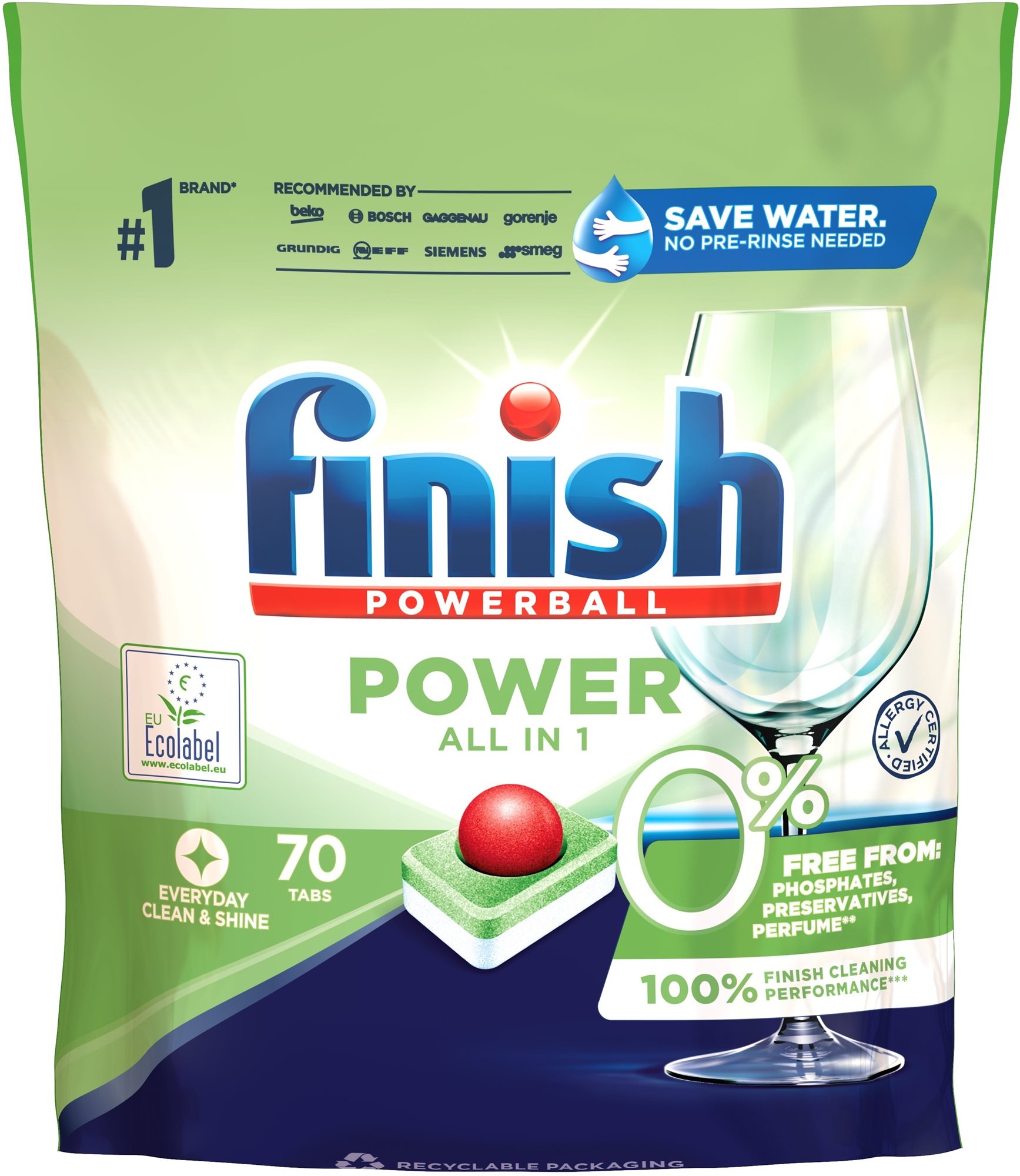 Öko mosogatógép tabletták FINISH Green 0 % Mosogatógép tabletta 70 db