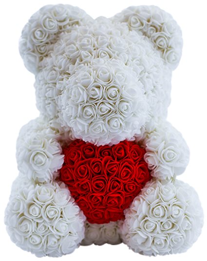 Rózsából készült mackó Rose Bear fehér maci rózsából