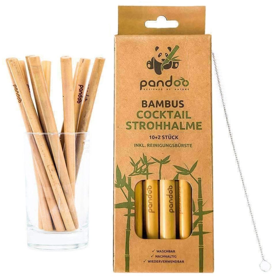 Szívószál PANDOO Rövid bambusz koktél szívószál tisztító kefével