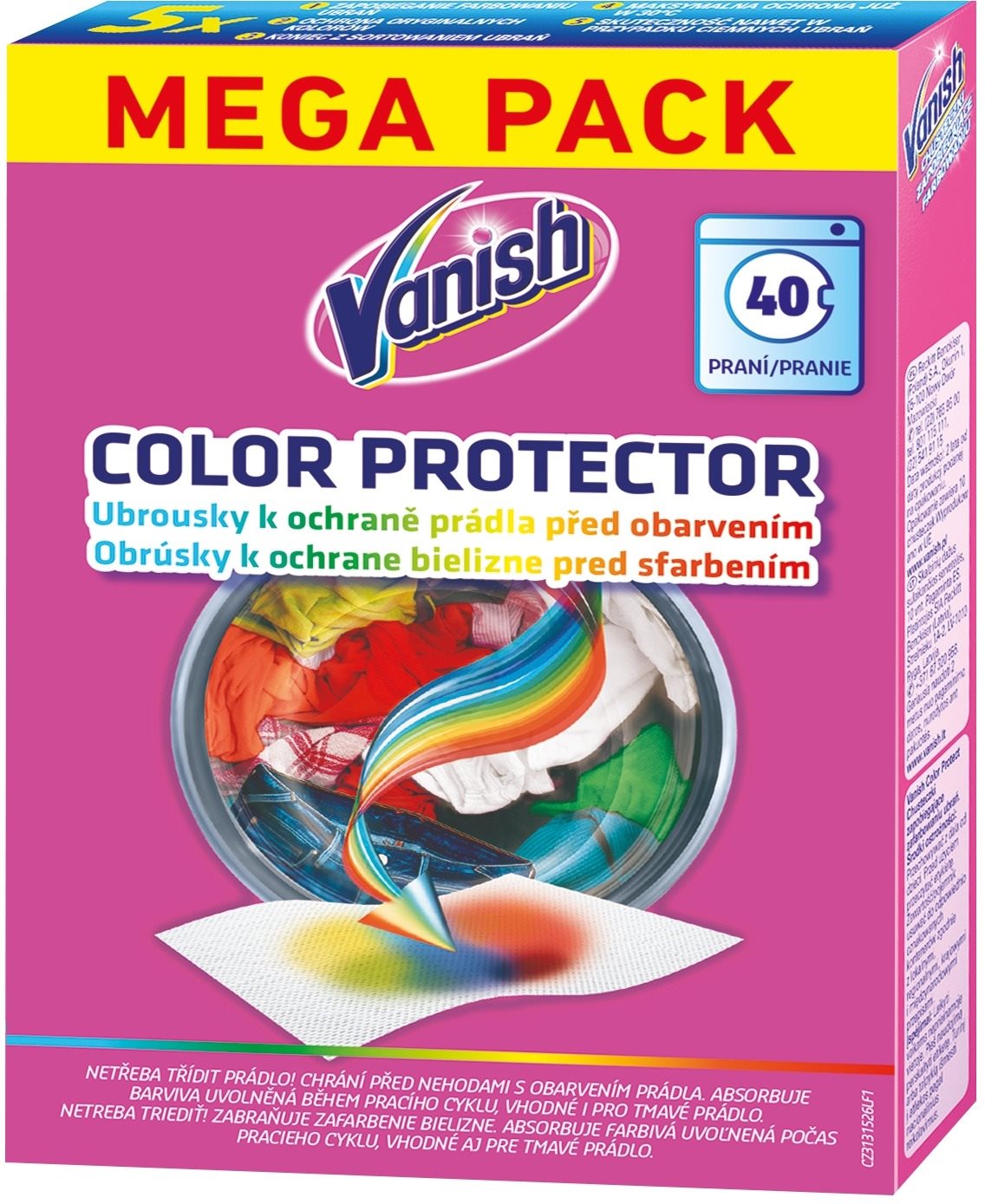 Törlőkendő mosógépbe Vanish Color Protect 20 db