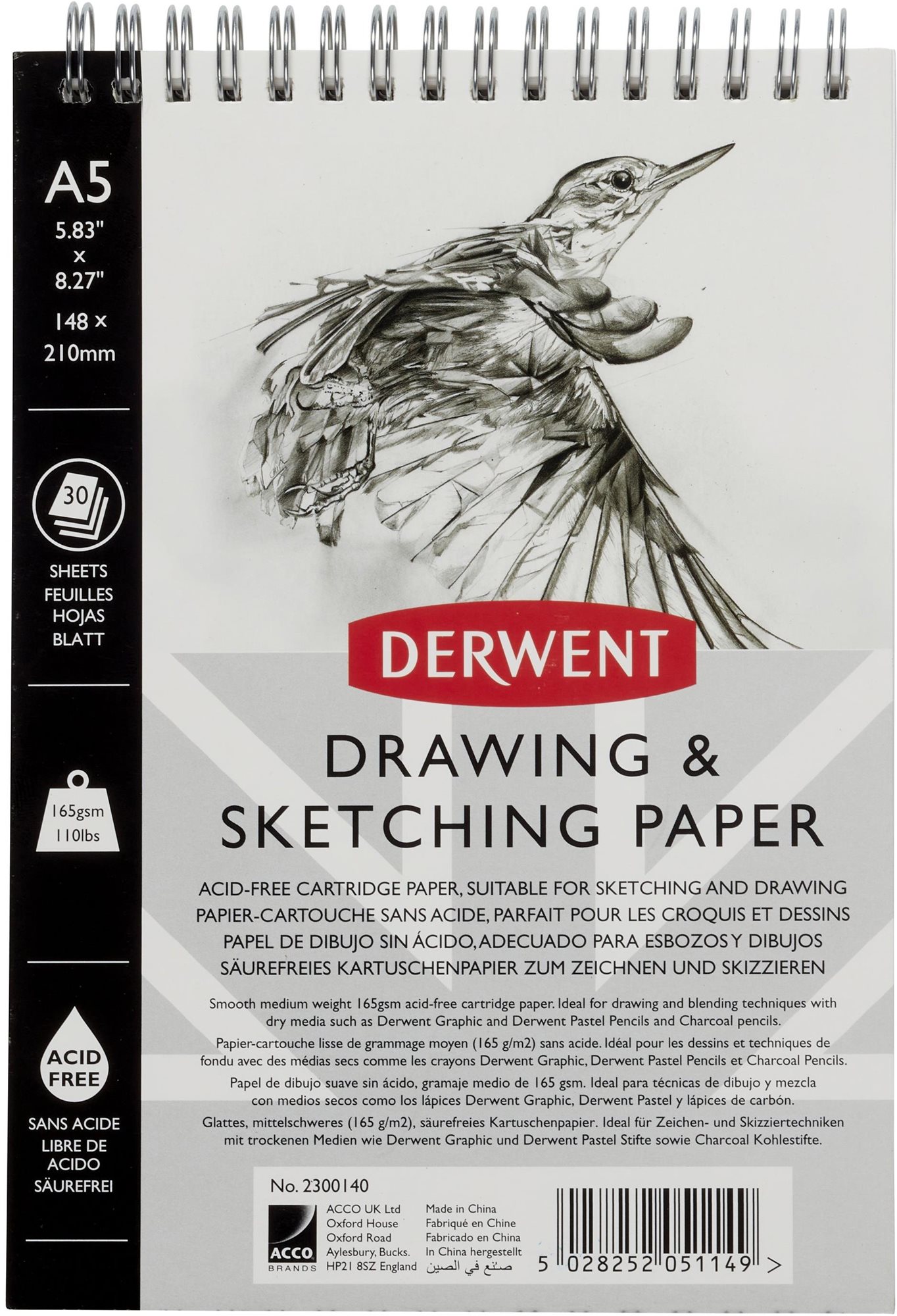 Vázlattömb DERWENT Drawing & Sketching Paper A5 / 30 lap / 165g/m2 Rajz- és vázlatpapír
