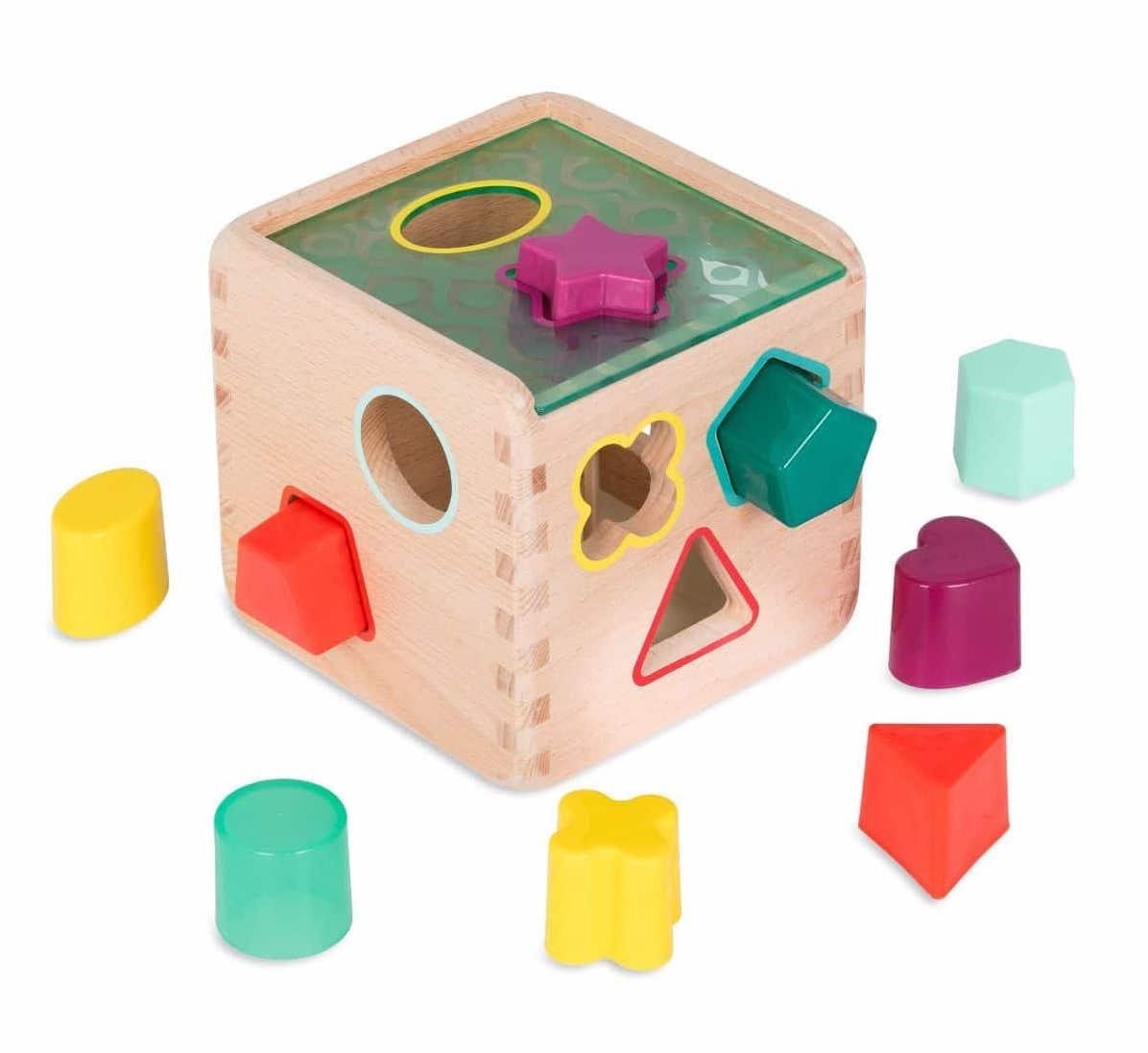 Babajáték B-Toys Wonder Cube Fa kocka beilleszthető formákkal