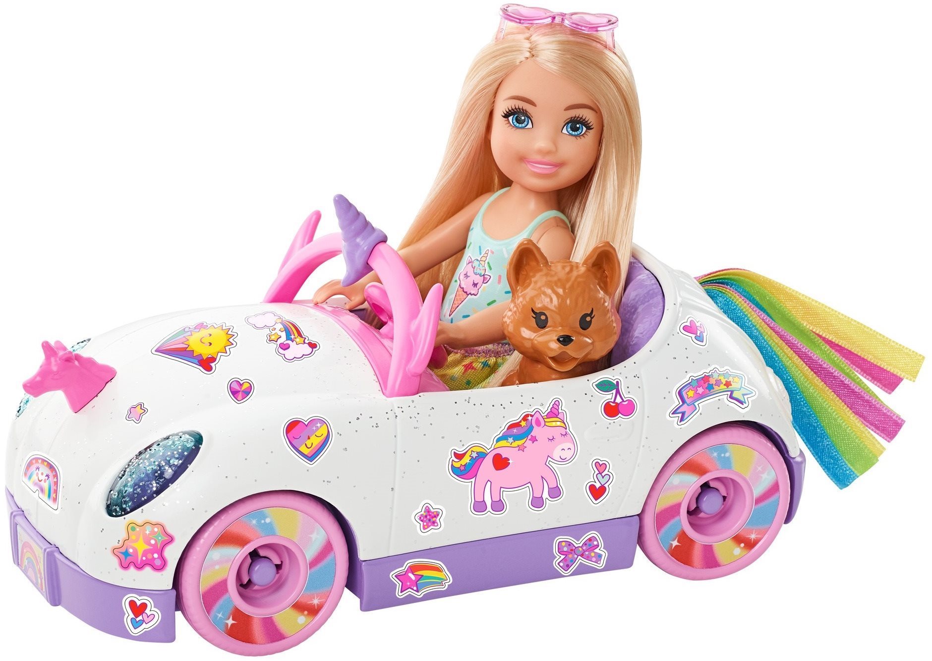 Játékbaba Barbie Chelsea és kabrió matricákkal