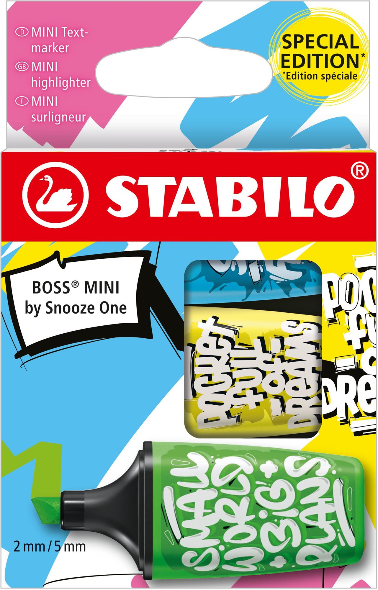Szövegkiemelő STABILO BOSS MINI by Snooze One - 3 db-os készlet - kék