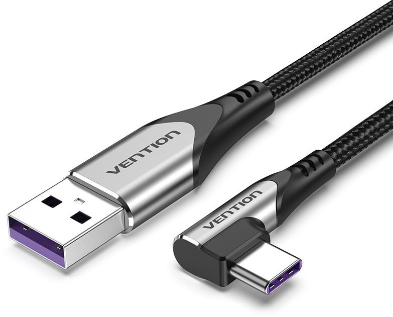 Adatkábel Vention Type-C (USB-C) 90° <-> USB 2.0 5A Cable 1.5M Gray Aluminum Alloy Type