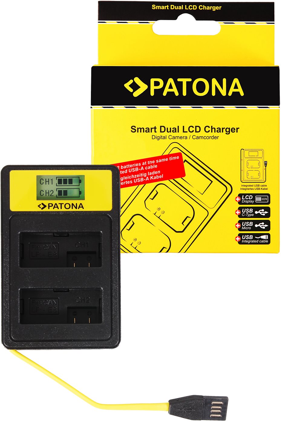 Akkumulátortöltő PATONA - Dual Canon LP-E8 s LCD