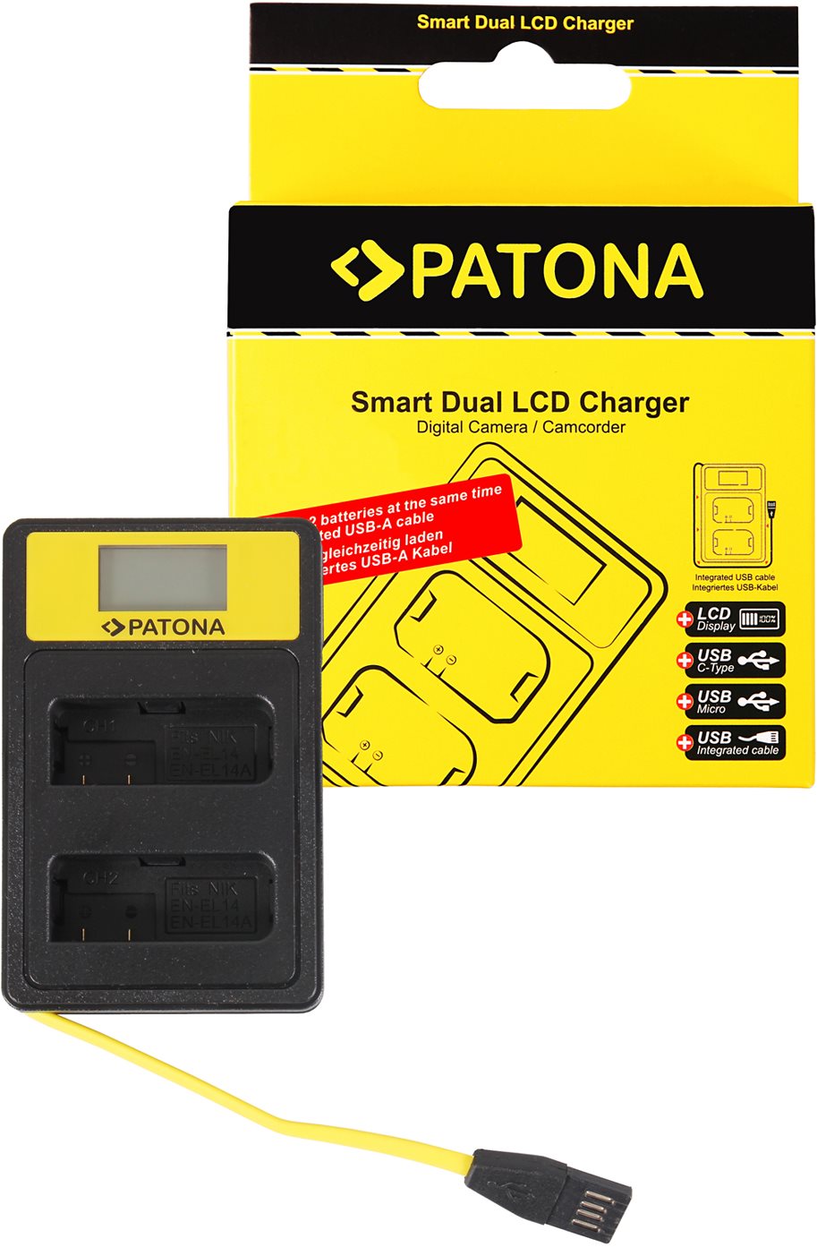 Akkumulátortöltő PATONA - Dual Nikon EN-EL14  LCD