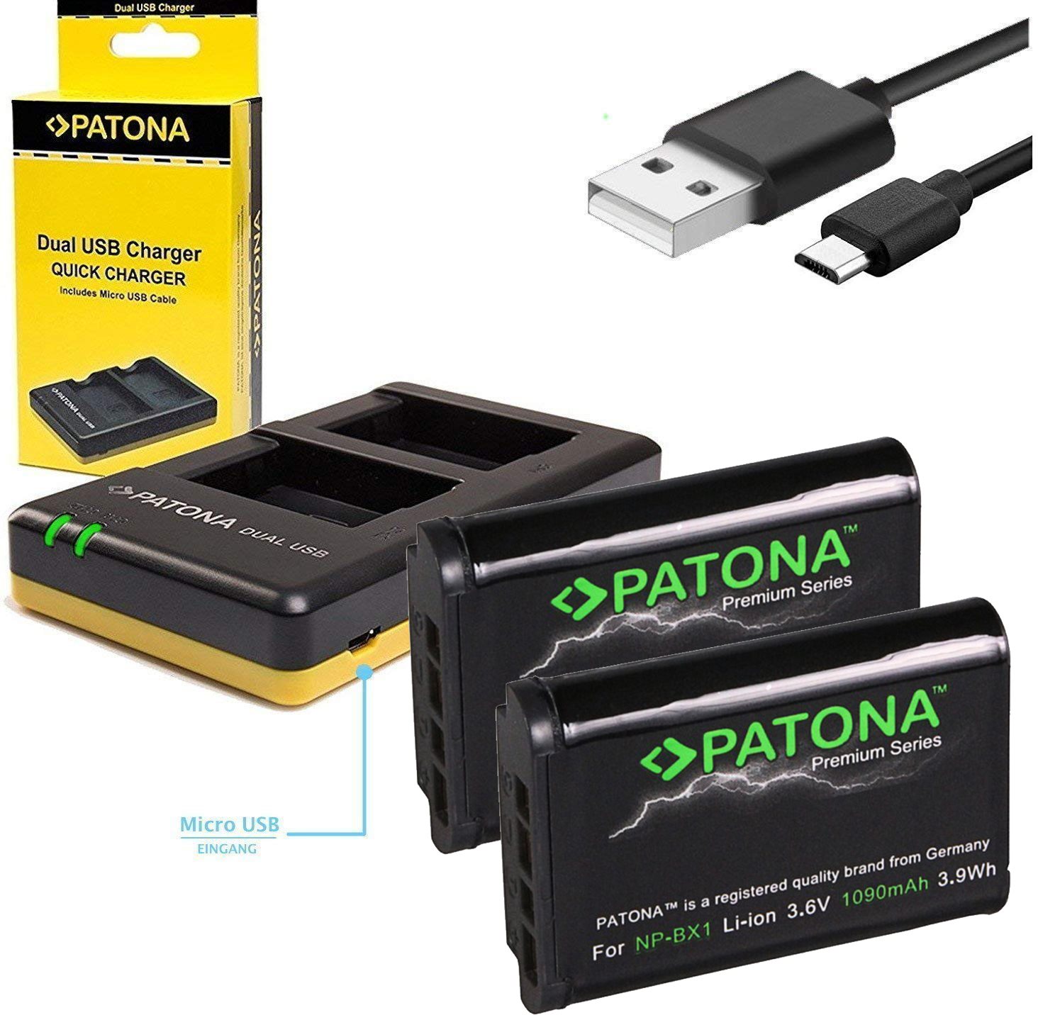 Akkumulátortöltő PATONA Dual Quick - Sony NP-BX1 + 2 x 1090mAh akkumulátor USB