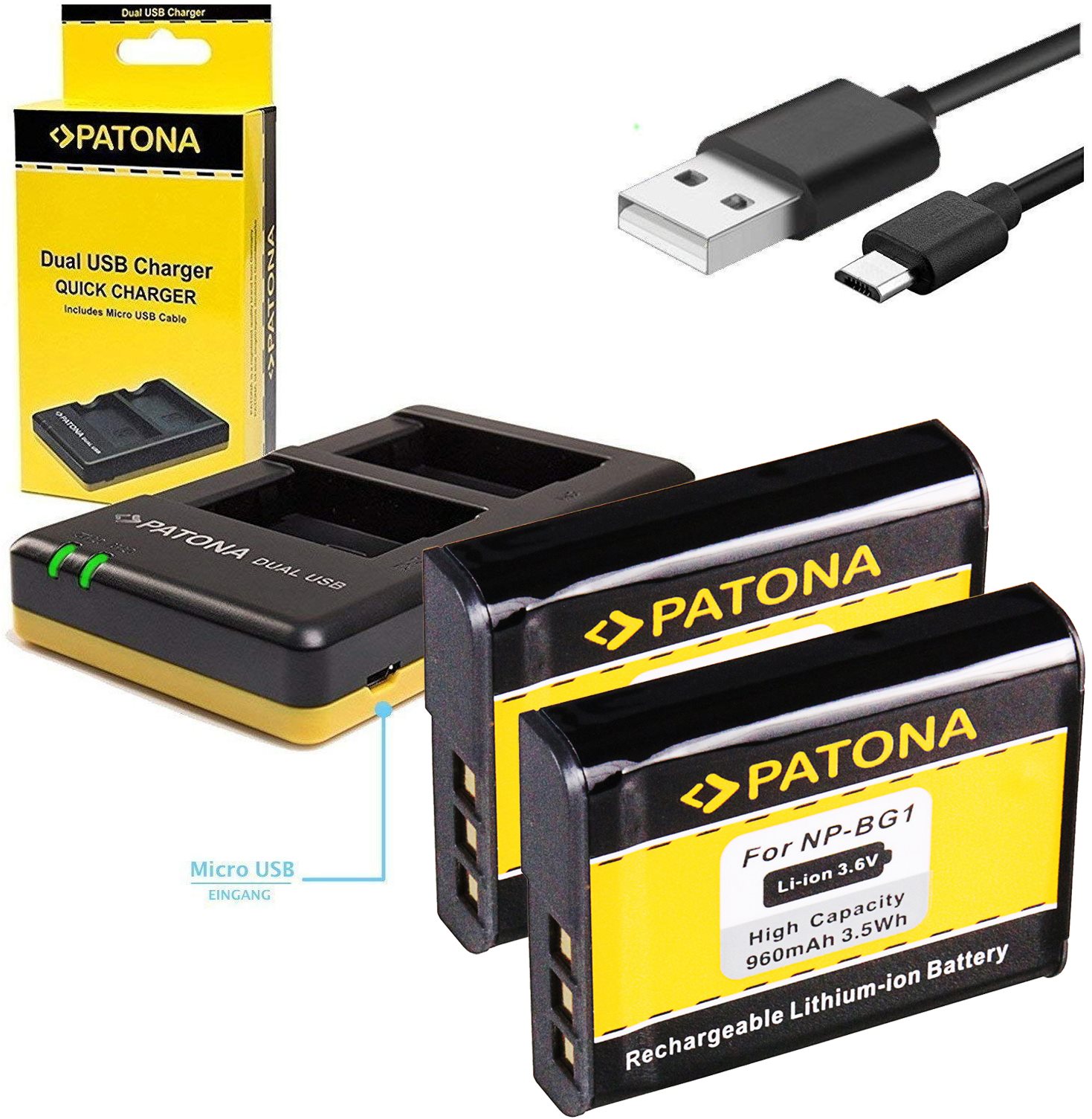 Akkumulátortöltő PATONA Photo Dual Quick Sony NP-BG1 + 2 x 960mAh akkumulátor