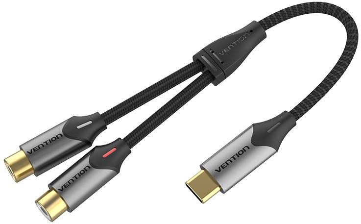 Audio kábel Vention USB-C Male to 2-Female RCA Cable 0.5M Gray Aluminum Alloy Type