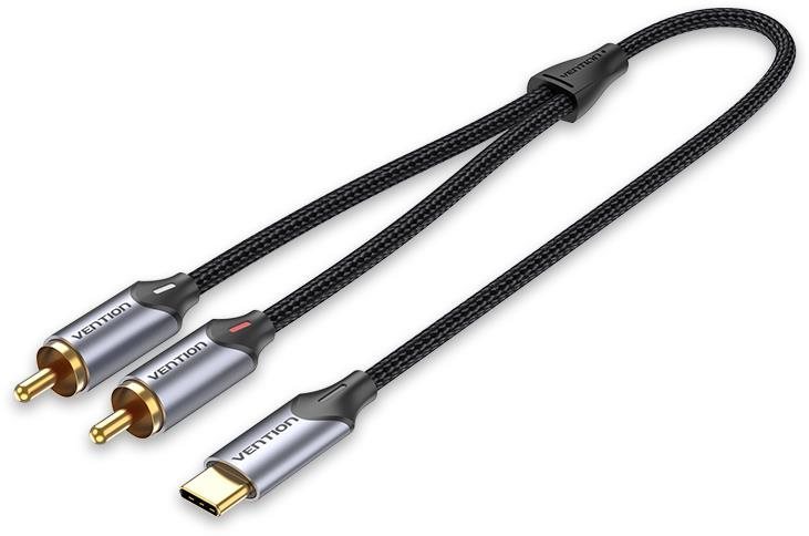 Audio kábel Vention USB-C Male to 2-Male RCA Cable 0.5M Gray Aluminum Alloy Type