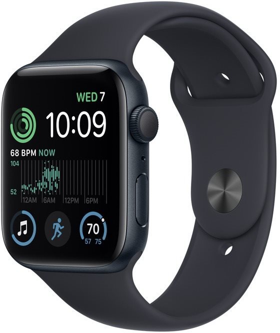 Okosóra Apple Watch SE (2022) 44mm Éjfekete alumínium éjfekete sportszíjjal