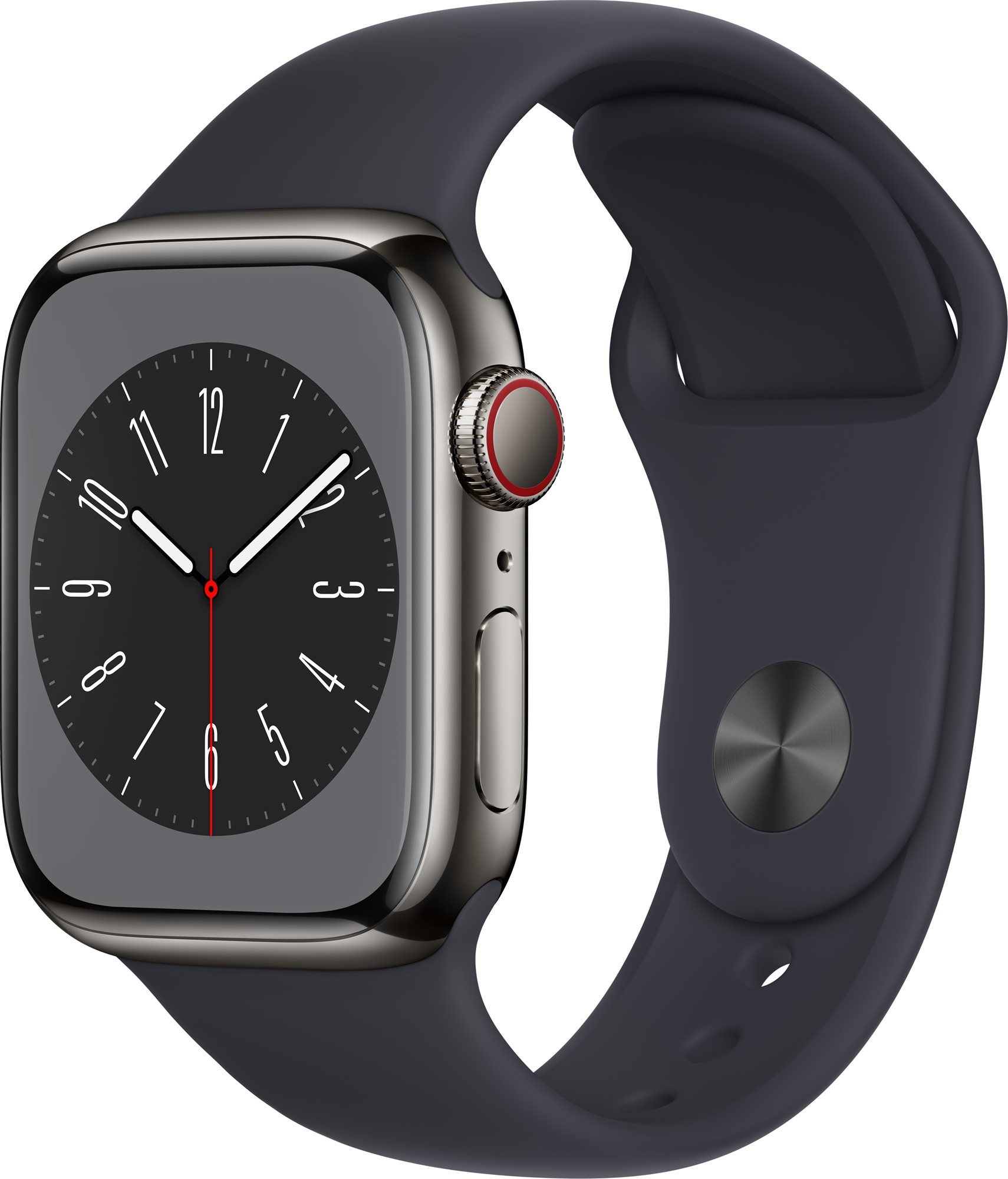 Okosóra Apple Watch Series 8 41 mm Cellular Grafit rozsdamentes éjfekete sportszíjjal