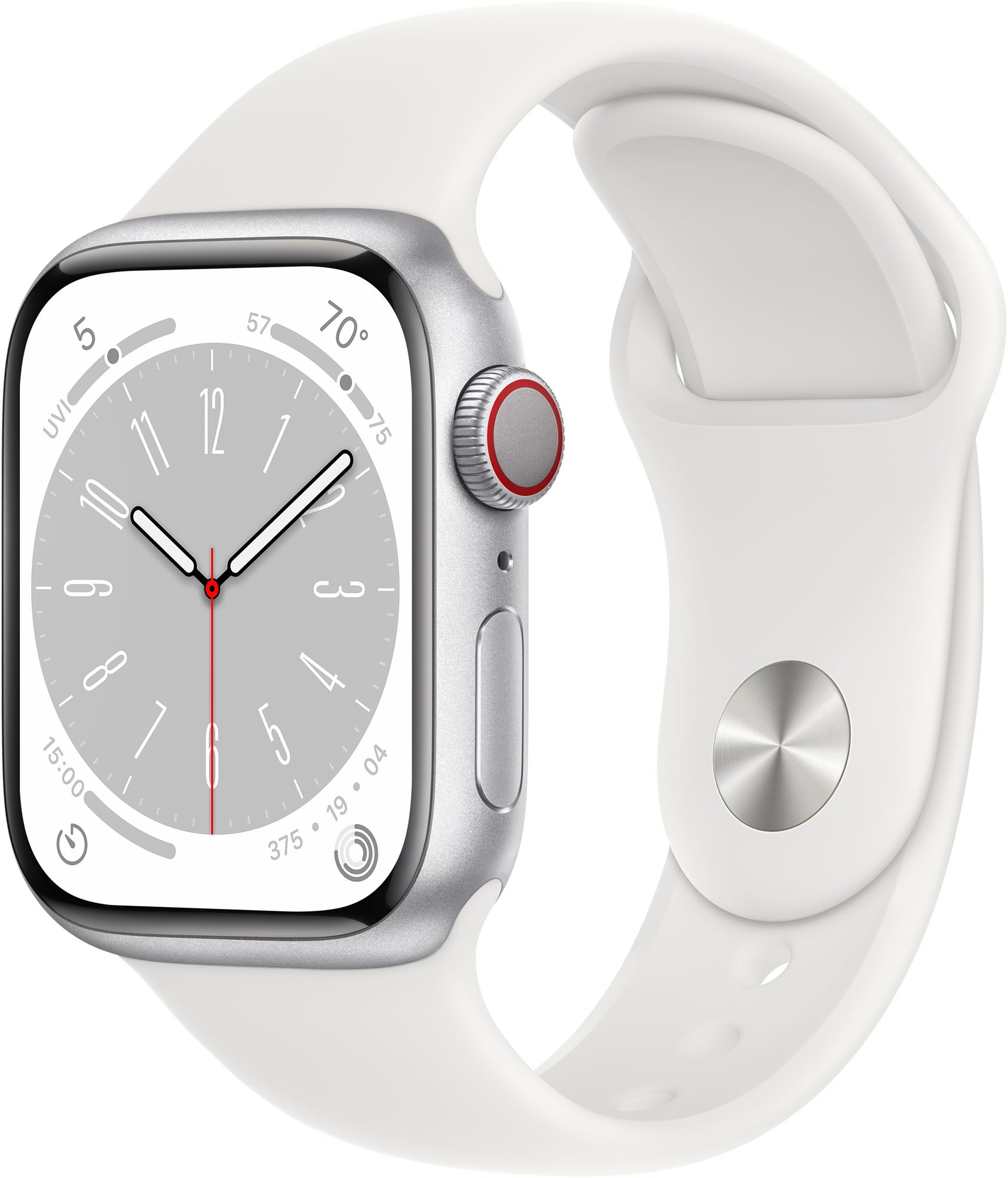Okosóra Apple Watch Series 8 41mm Cellular Ezüst alumínium fehér sportszíjjal