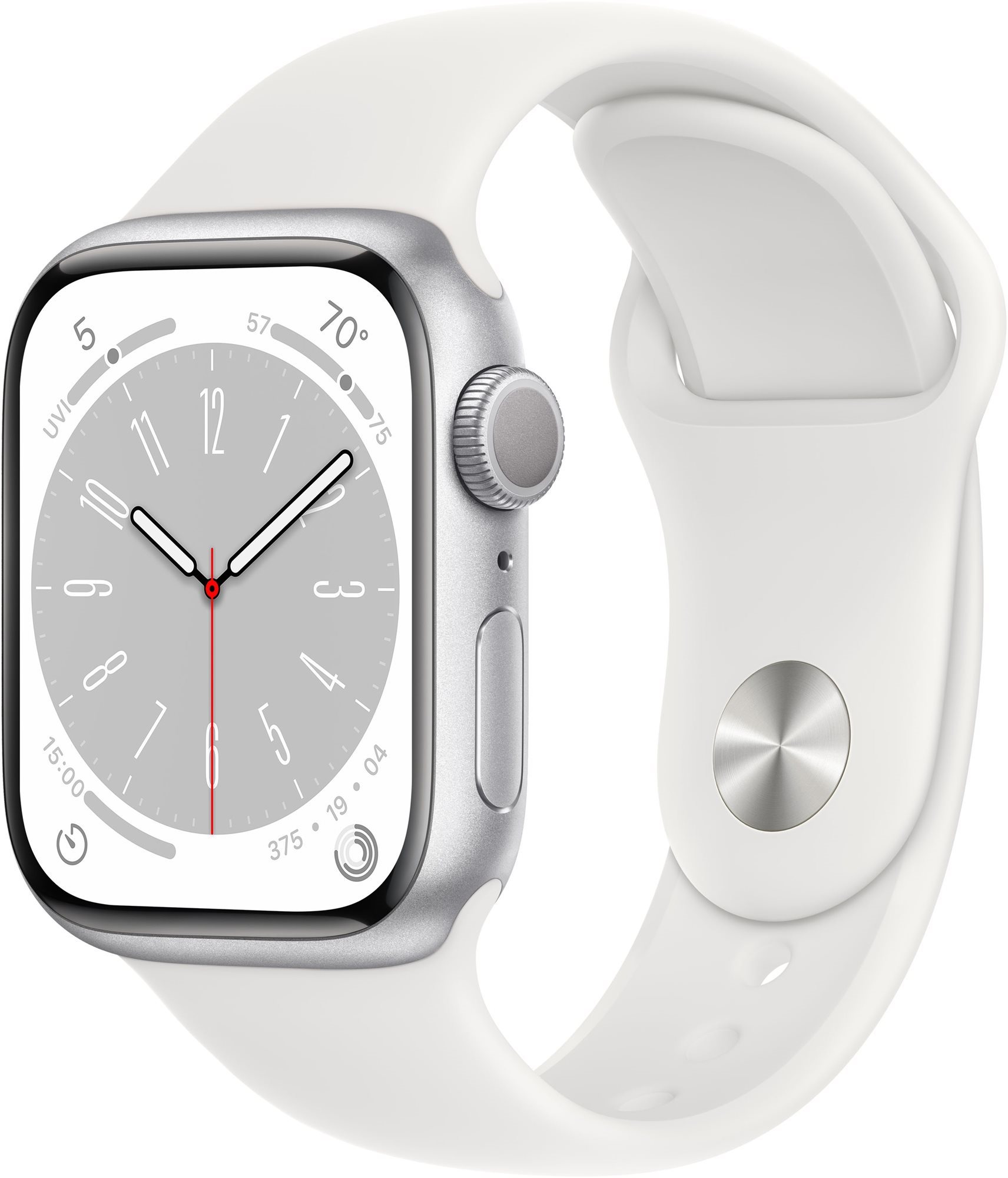 Okosóra Apple Watch Series 8 41mm Ezüst alumínium fehér sportszíjjal