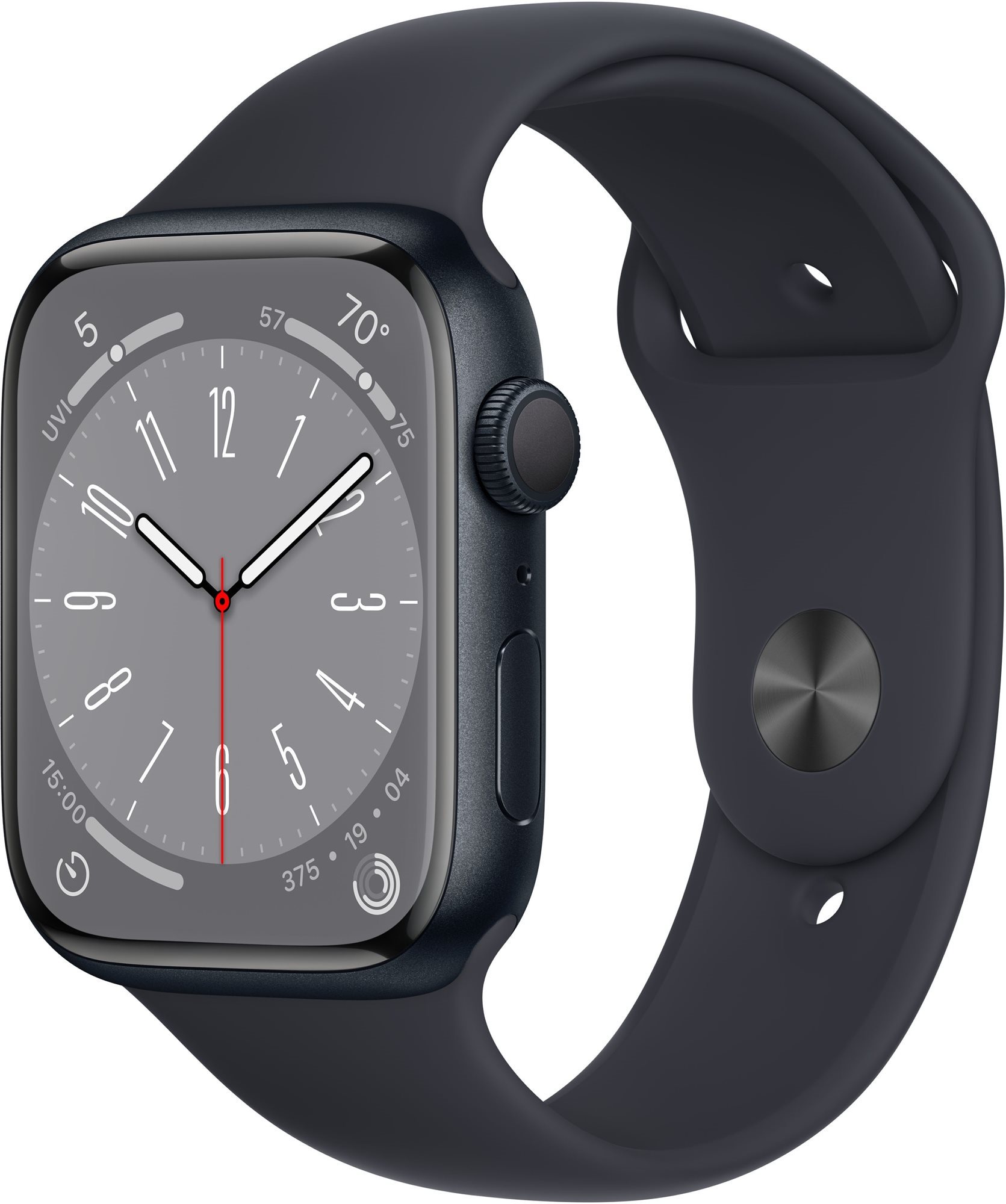 Okosóra Apple Watch Series 8 45mm Éjfekete alumínium éjfekete sportszíjjal