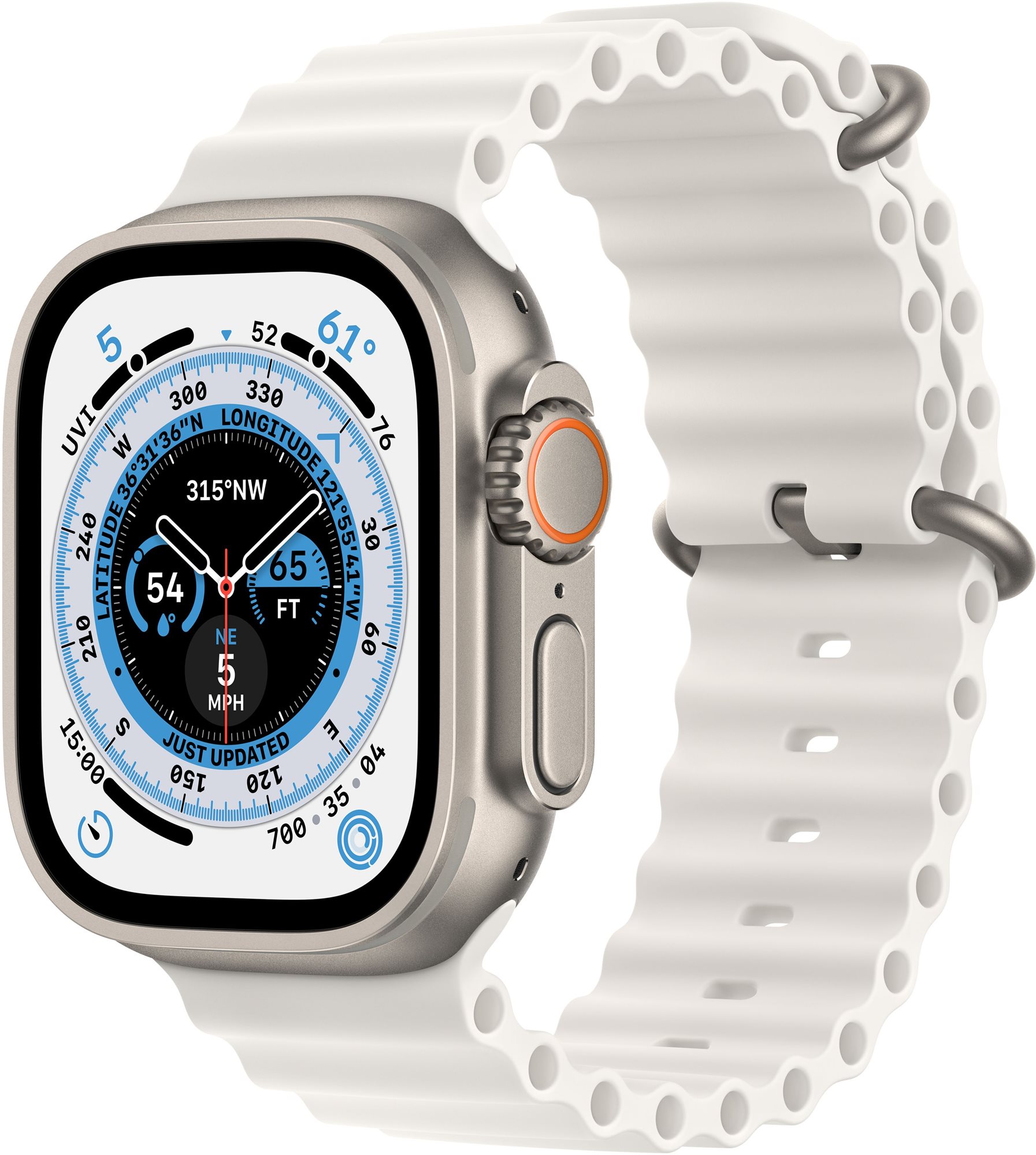 Okosóra Apple Watch Ultra 49 mm-es titánium tok fehér óceán szíjjal