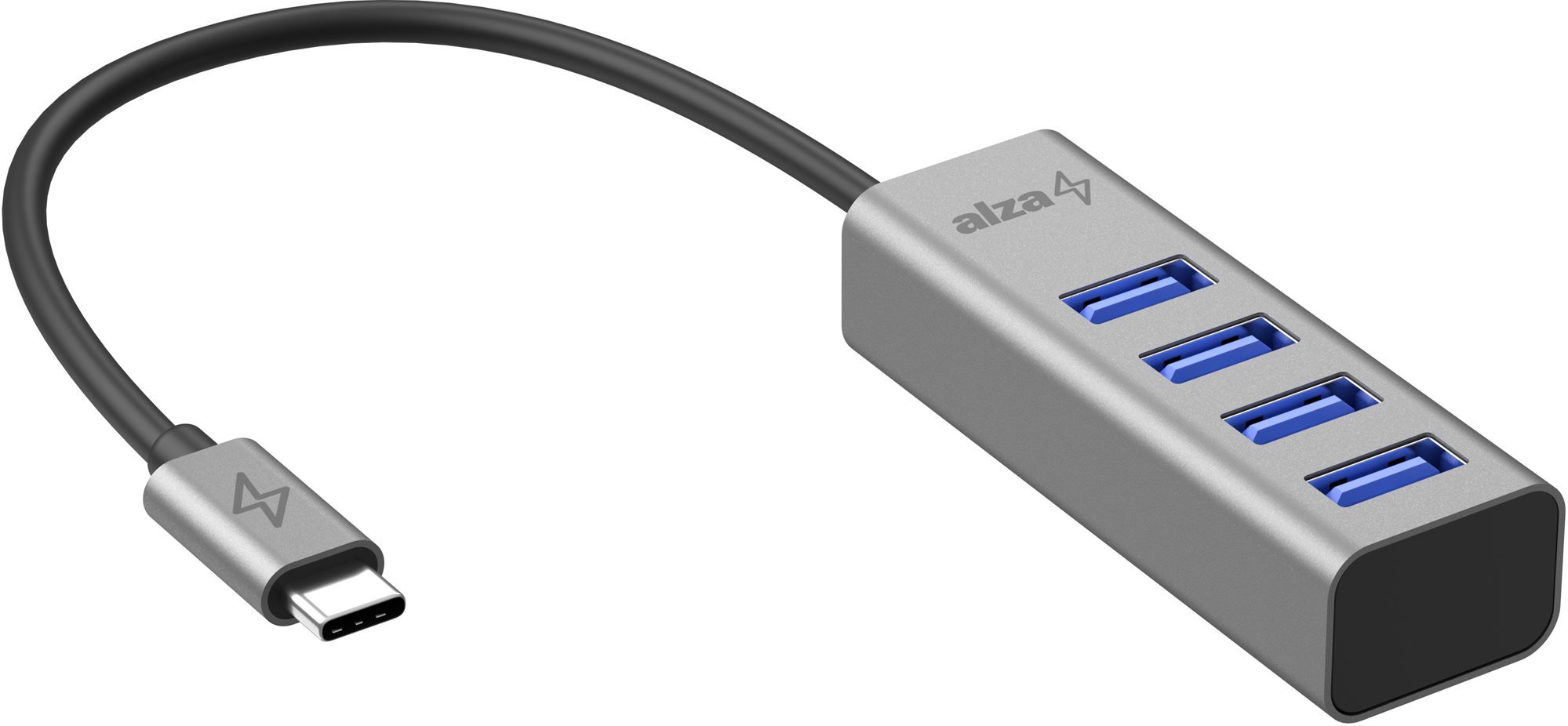 USB Hub AlzaPower AluCore USB-C (M) - 4× USB-A (F) asztroszürke